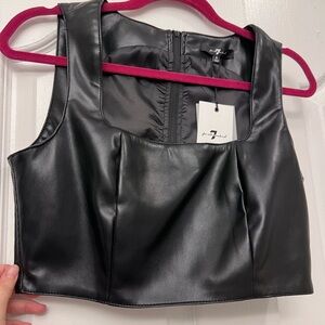 Black Faux Leather Crop Top set with Shorts / 7 For all Mankind